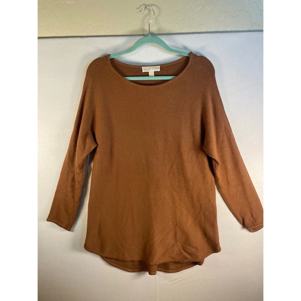 Michael Kors Cognac Brown Side Zip Tunic Sweater Gold Hardware Large